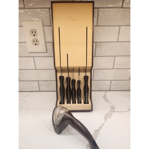 Cutco Other - Vintage Cutco 5 Piece Knife Set With Plastic Space Saver Wall Mount & Sharpener